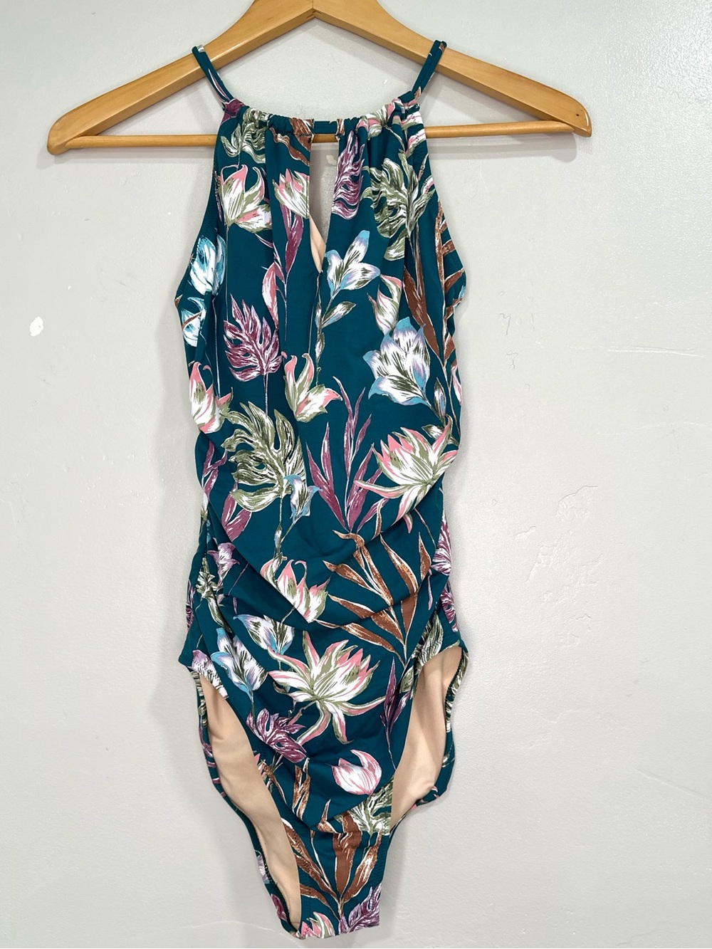 Garnet Hill Teal Floral One-Piece Swimsuit